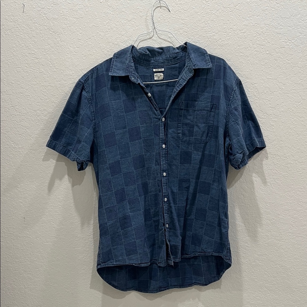 Casual Navy Checkered Button-Down Shirt